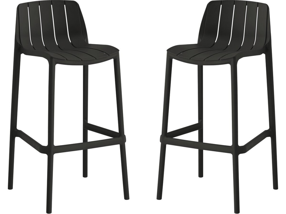 Lot de 2 chaises hautes de jardin empilable "Vaena" - Noir