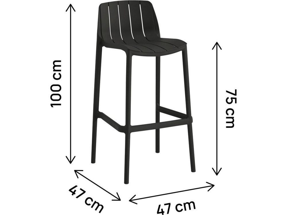 Lot de 2 chaises hautes de jardin empilable "Vaena" - Noir