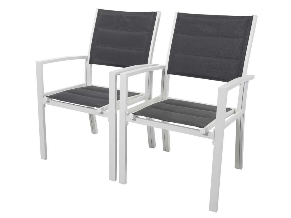 Fauteuil jardin Alu/Textilène "Brazil / Canaries" - Phoenix - blanc / gris foncé