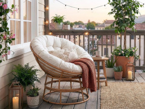 Fauteuil papasan intérieur/extérieur style loveuse "Bali" - Ø91cm - Beige 2