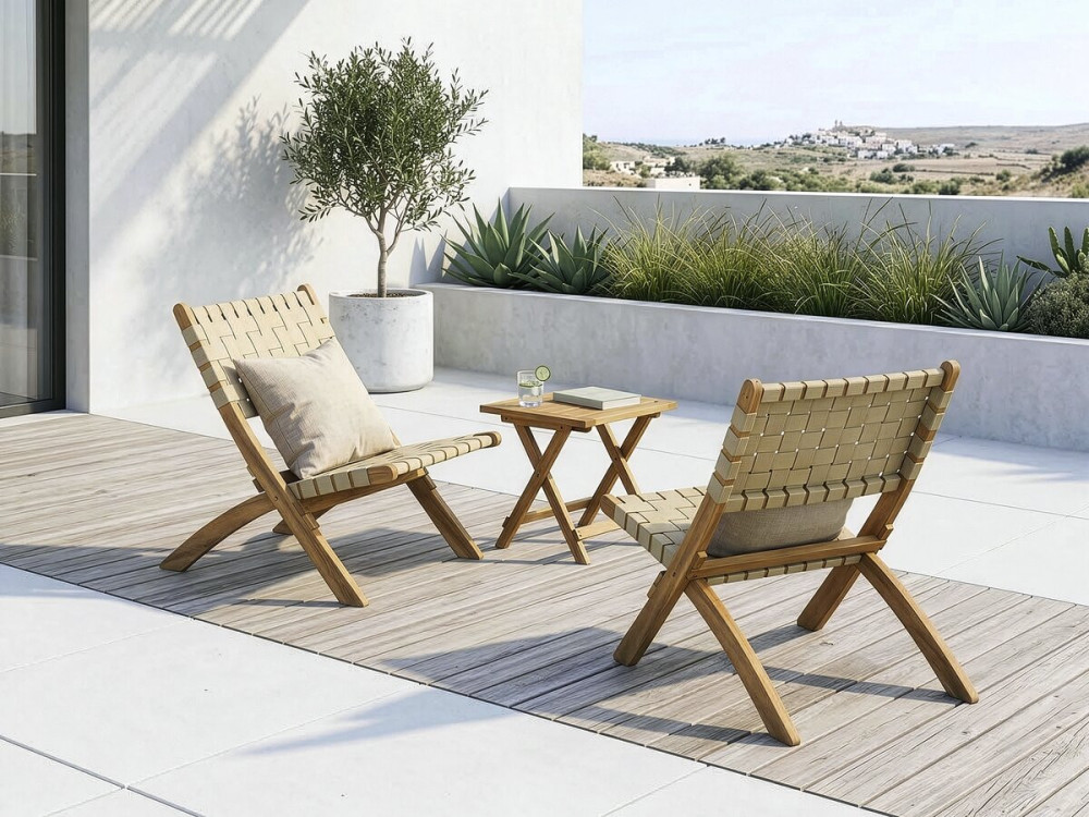 Lot de 2 chaises de jardin en bois "Hanoi" - Beige