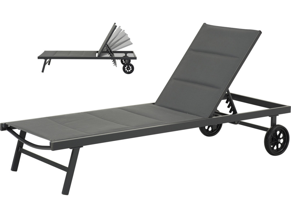 Bain de soleil textilène matelassé et aluminium "Bella" - Phoenix - Gris foncé