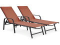 Lot de 2 Bains de soleil en métal avec accoudoirs "Farniente" - Taupe - Terracotta