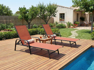Lot de 2 bains de soleil en métal avec accoudoirs "Farniente"- Terracotta 2