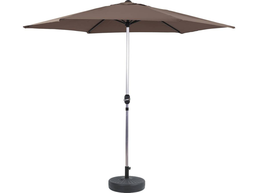 Parasol jardin droit Alu "Sol" - Rond - Ø 3m - Taupe - Avec pied à lester