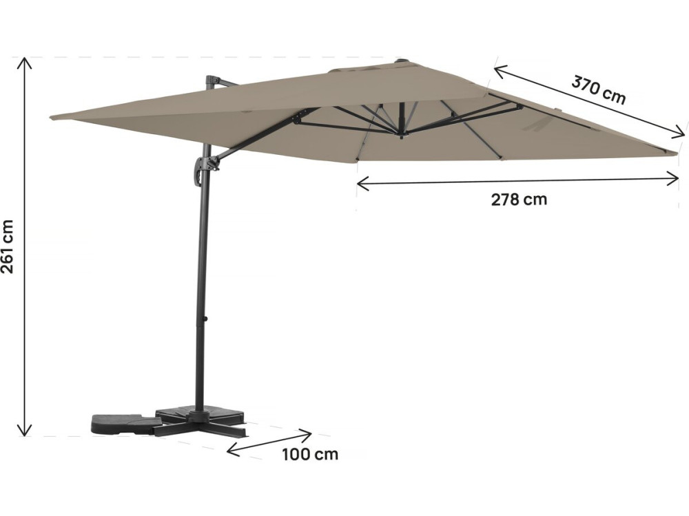 Parasol jardin déporté en aluminium "Sky 4" - 3 x 4 m - Taupe - Dalles à lester incluses