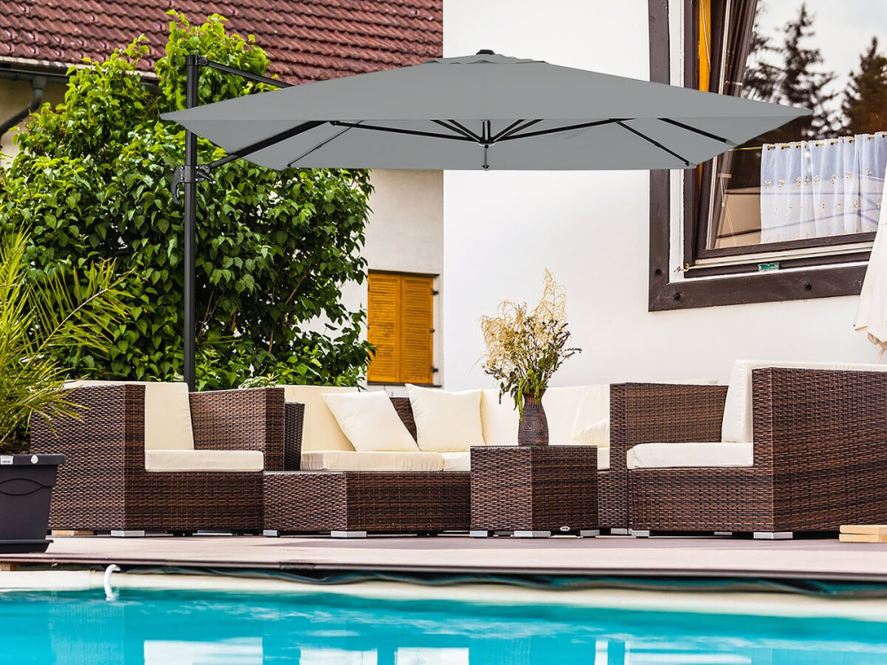 Parasol jardin déporté en aluminium "Sky 4" - 3 x 4 m - Gris - Dalles à lester incluses