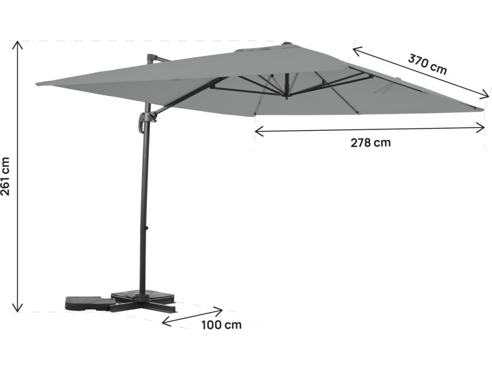 Parasol jardin déporté en aluminium "Sky 4" - 3 x 4 m - Gris - Dalles à lester incluses