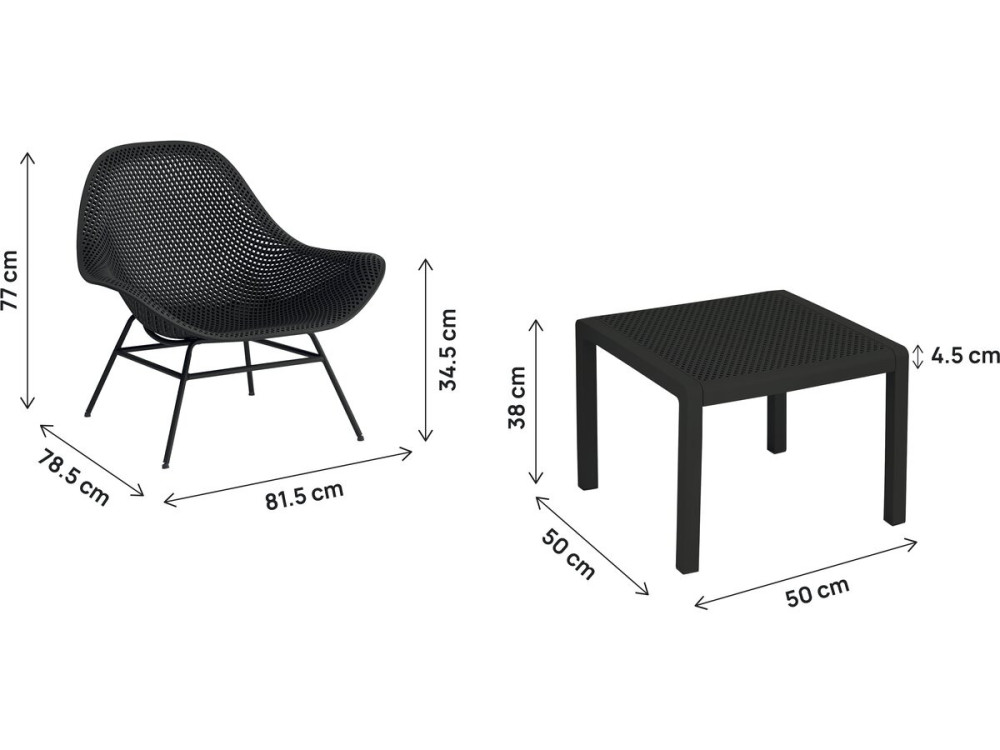 Lot de 2 fauteuils de jardin avec table basse "Soléna" - Noir