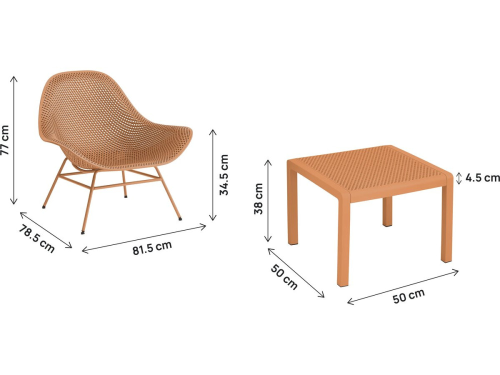 Lot de 2 fauteuils de jardin avec table basse "Soléna" - Orange