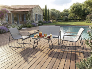 Salon de jardin en métal avec décor imitation bois "Sparta" - 4 places - Gris clair 2