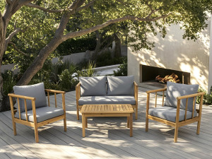 Salon de jardin en bois avec coussins inclus "Milano" - 4 places - Gris 2