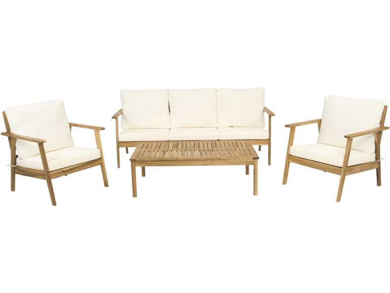 Salon de jardin en bois d'acacia avec coussins "Chilwell" - 5 places - Beige
