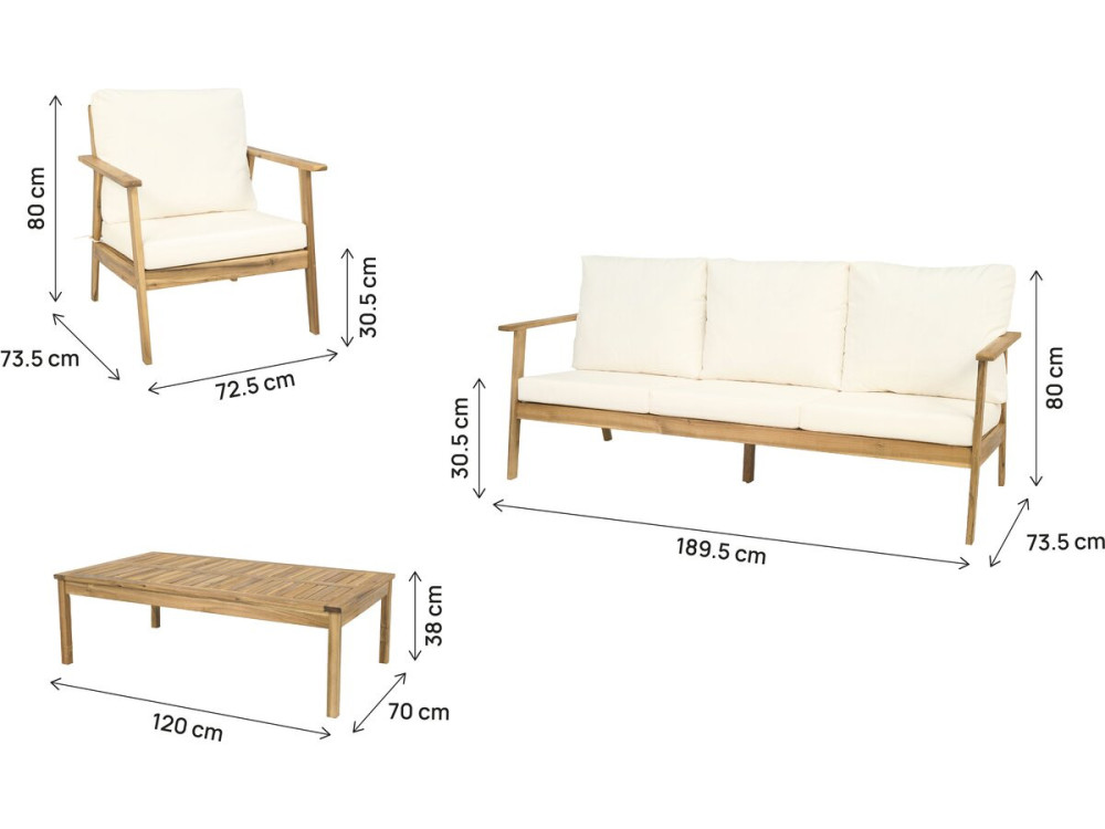 Salon de jardin en bois d'acacia avec coussins "Chilwell" - 5 places - Beige