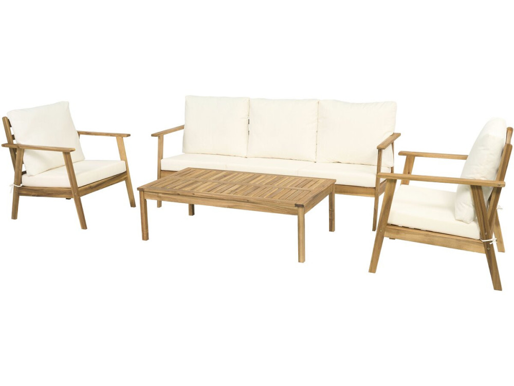Salon de jardin en bois d'acacia avec coussins "Chilwell" - 5 places - Beige