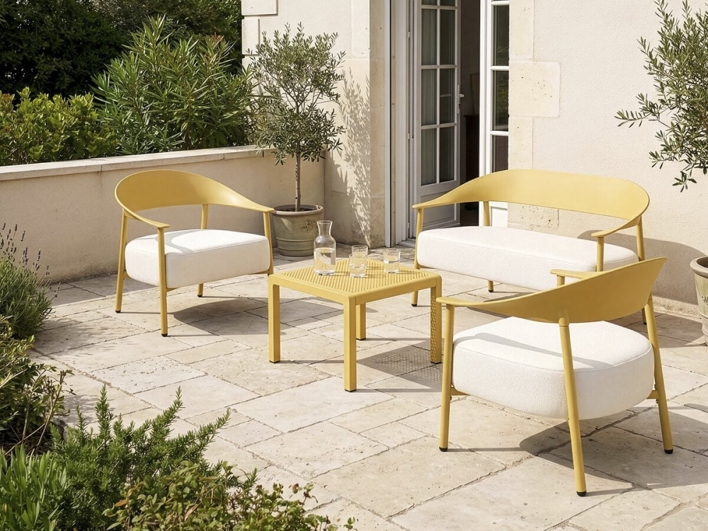 Salon de jardin en métal et plastique "Céora" - 4 places - Jaune