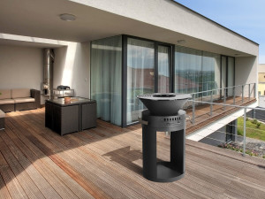 Barbecue plancha brasero a charbon et bois "Cesar" - 49 x 49 x 92 cm - Noir 2
