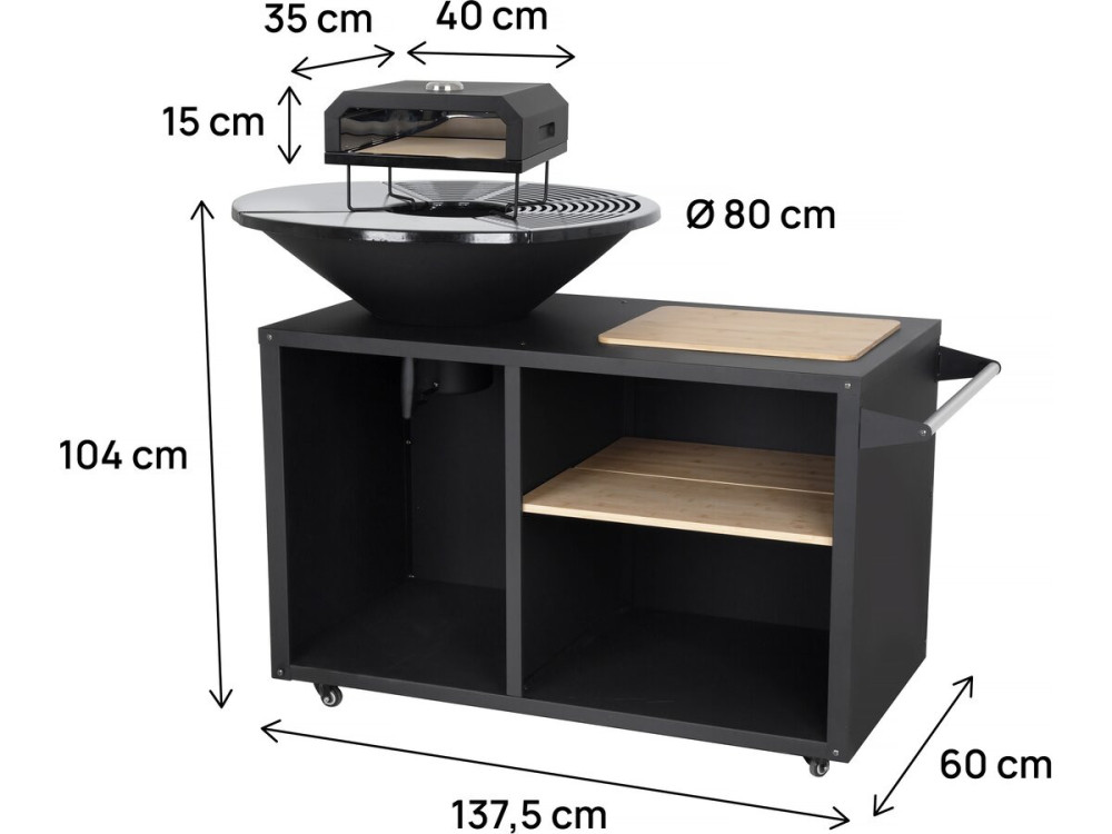 Barbecue plancha brasero avec four à pizza "Maréchal" - Ø 81 cm  - Noir