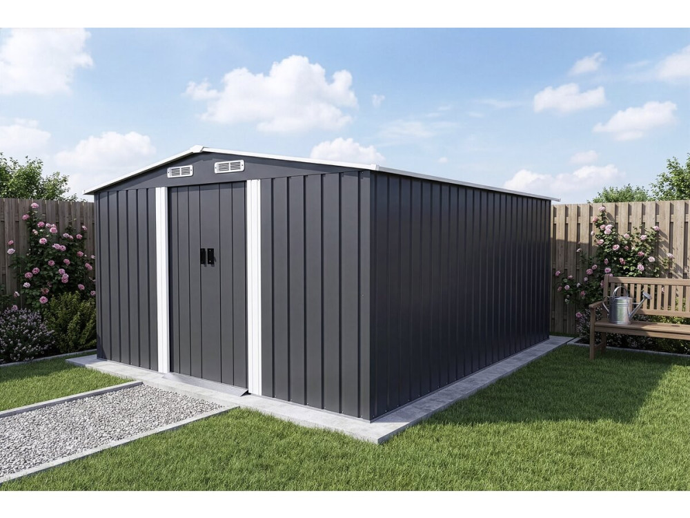 Abri de jardin métal avec porte coulissante "Boston" - 13 m² - Gris