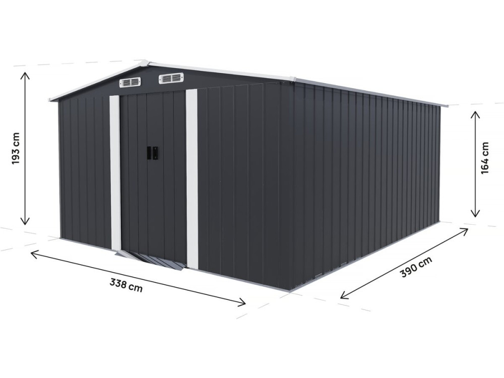 Abri de jardin métal avec porte coulissante "Boston" - 13 m² - Gris