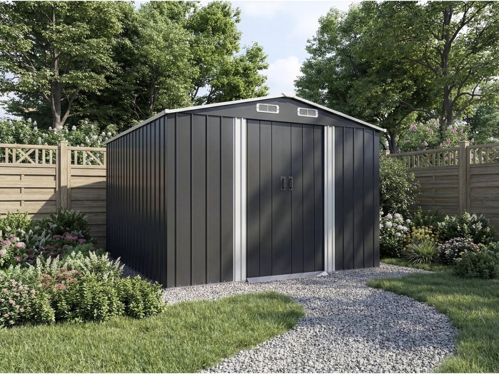 Abri de jardin métal avec porte coulissante "Boston" - 8 m² - Gris