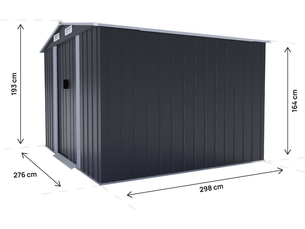 Abri de jardin métal avec porte coulissante "Boston" - 8 m² - Gris
