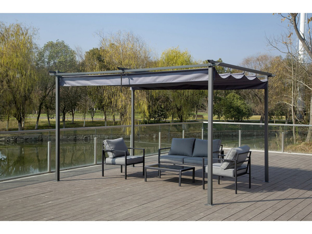 Pergola en métal avec toit rétractable - 3 x 4 m - Gris