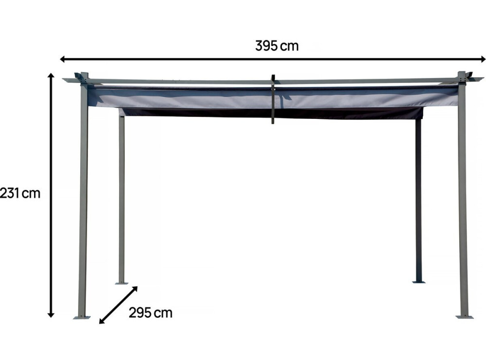 Pergola en métal avec toit rétractable - 3 x 4 m - Gris