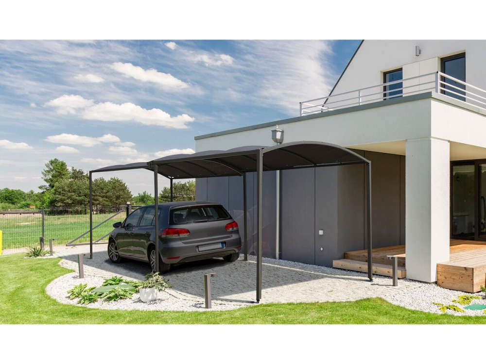 Carport en métal extensible " Mathis" - 303/566 x 295 x 240 cm - Gris