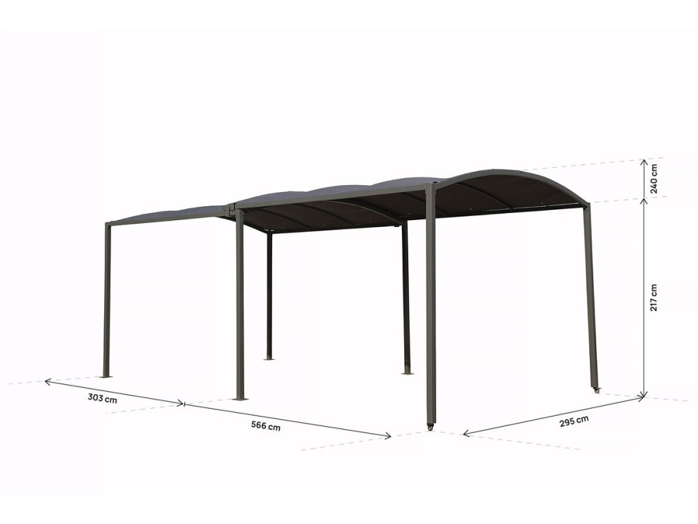 Carport en métal extensible " Mathis" - 303/566 x 295 x 240 cm - Gris