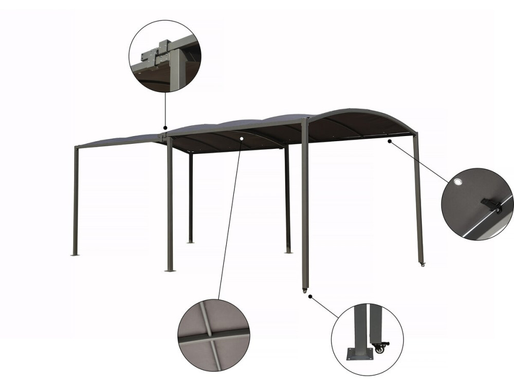 Carport en métal extensible " Mathis" - 303/566 x 295 x 240 cm - Gris