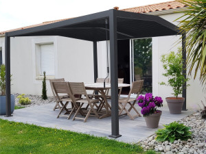 Pergola bioclimatique toit 2 pans "Victoria" en aluminium et métal- 3,5 x 4 m - Gris 2