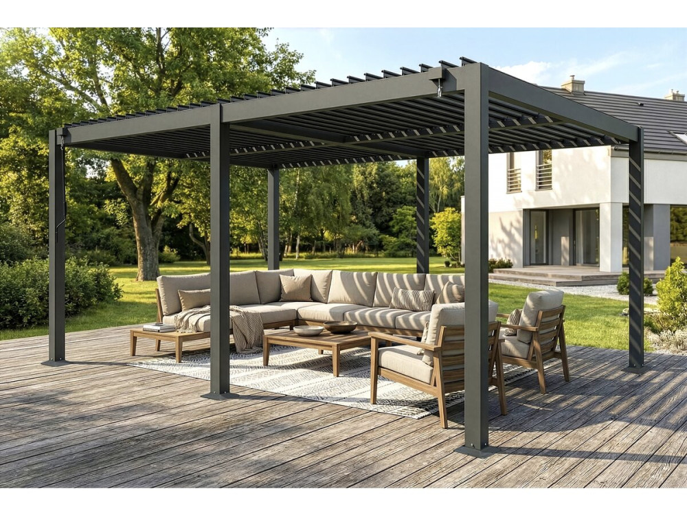 Pergola bioclimatique autoportante en aluminium "Kensington" - 3 x 5 m - Gris