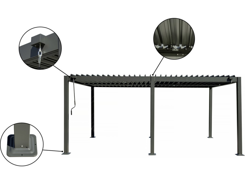 Pergola bioclimatique autoportante en aluminium "Kensington" - 3 x 5 m - Gris