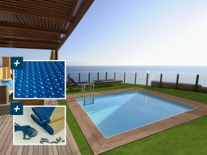 Piscine bois rectangle " Caimans 140  " - 4.10 x 3.00 x 1.39  m + Bâche à bulles 180 µ - Bâche hiver 280 g/m² 2