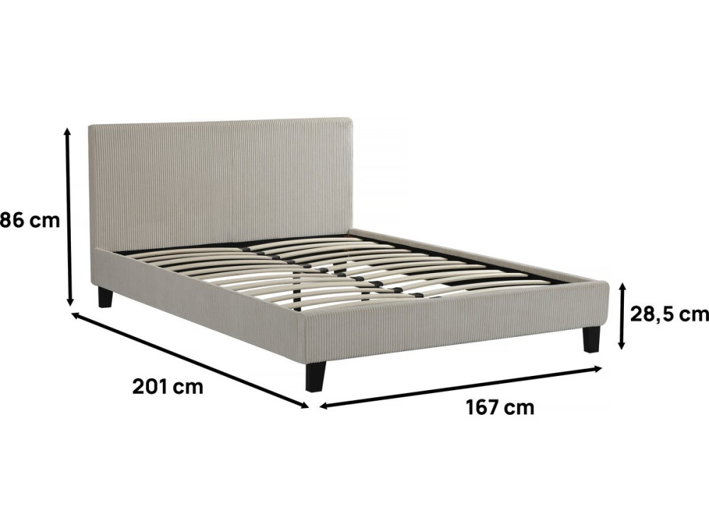 Lit en Velours Cotelé "Ambre" - 160 x 200 - Beige