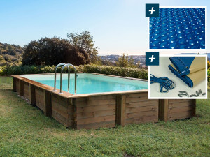 Piscine bois en kit rectangle " Tampa 145 " - 7.20 x 4.20 x 1.44 m -  Bâche à bulles  400 µ - Bâche hiver  280 g/m²