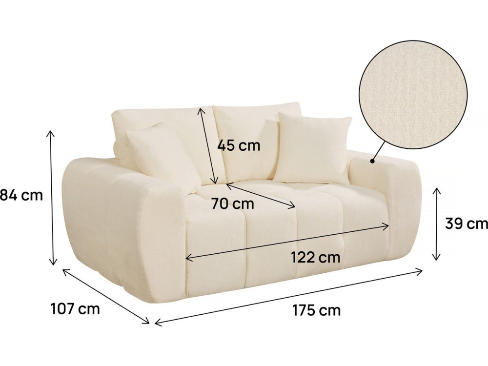 Canapé droit en tissu style bubble "Léonie" - 2 places - Beige