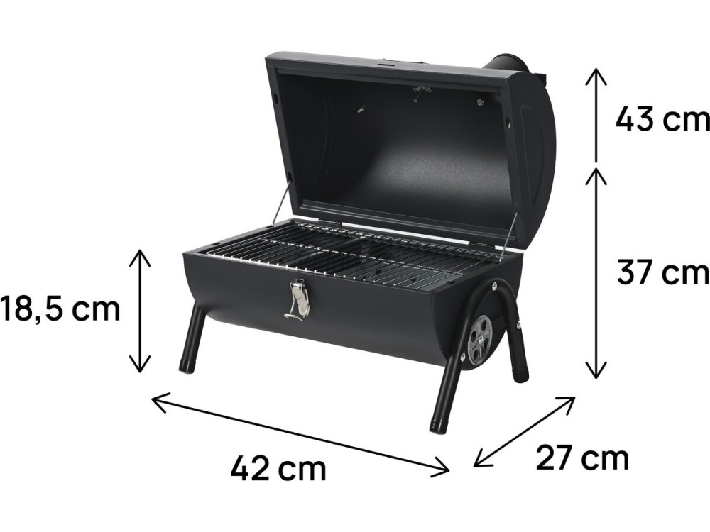 Barbecue charbon de bois portable "Captain" - 42 x 27 x 43 cm - Noir