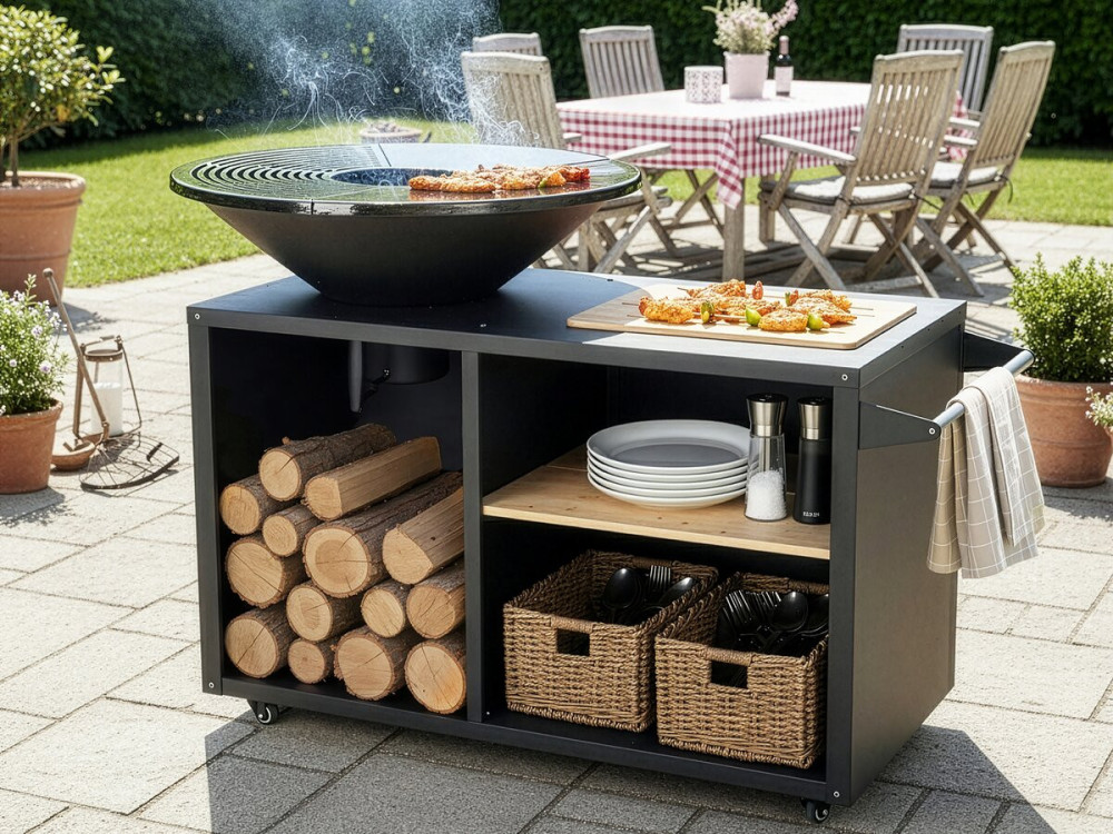 Barbecue plancha brasero à charbon et bois "Maréchal" - Ø 81 cm - Noir
