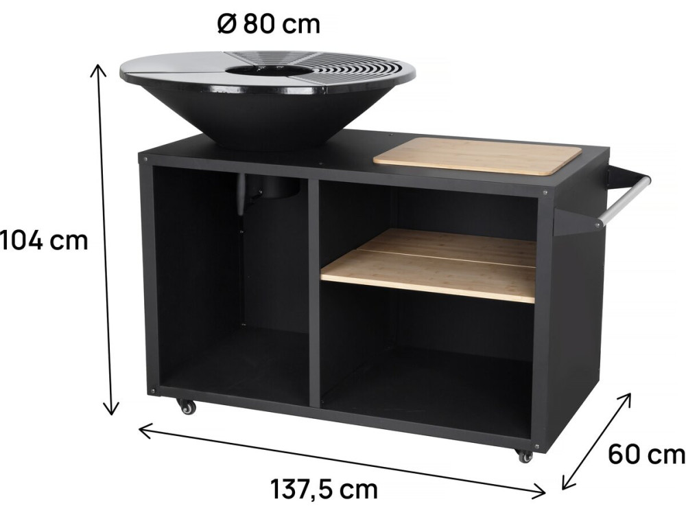 Barbecue plancha brasero à charbon et bois "Maréchal" - Ø 81 cm - Noir