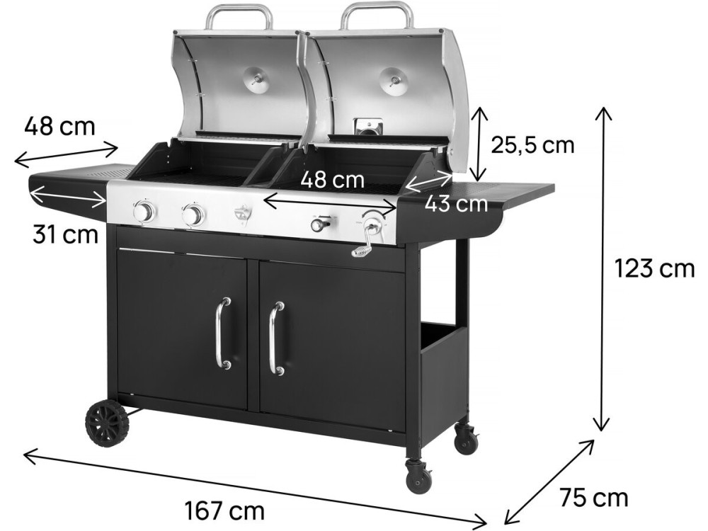 Barbecue gaz et charbon 2 en 1 en métal "Western" - Noir