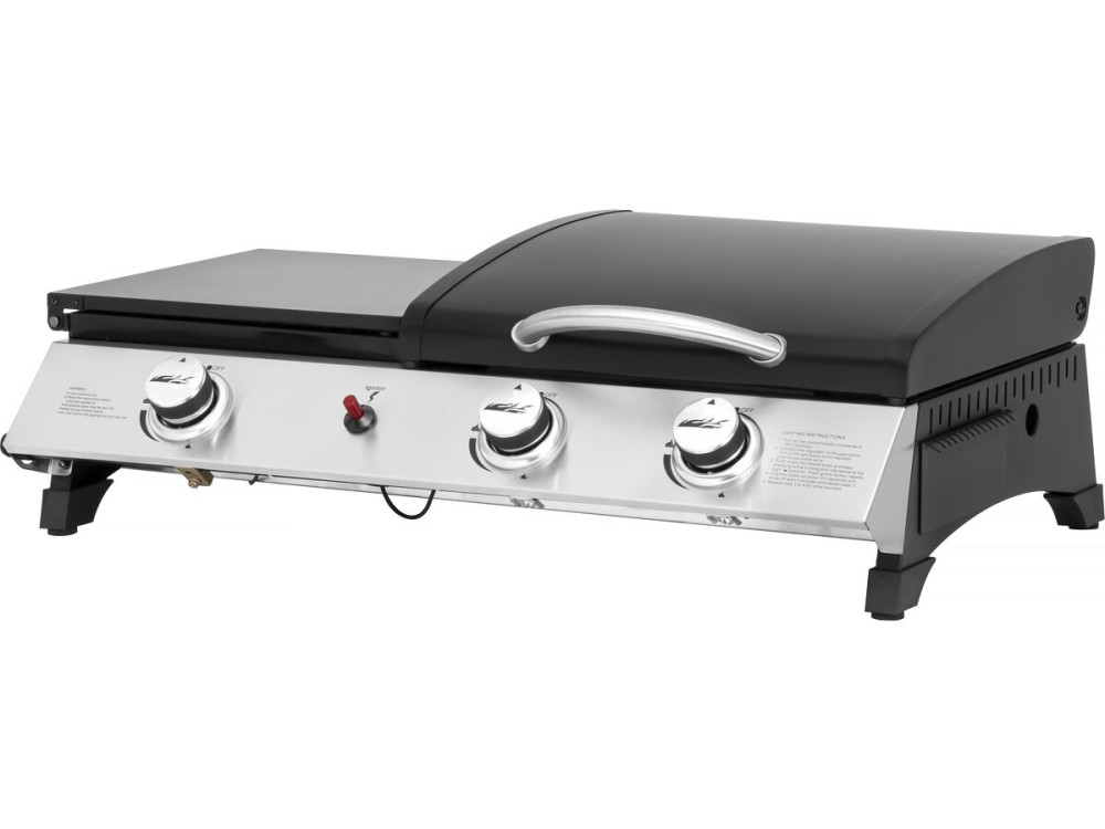 Plancha gaz avec couvercle "Rasio" - 7.5 KW - 3 brûleurs - Noir