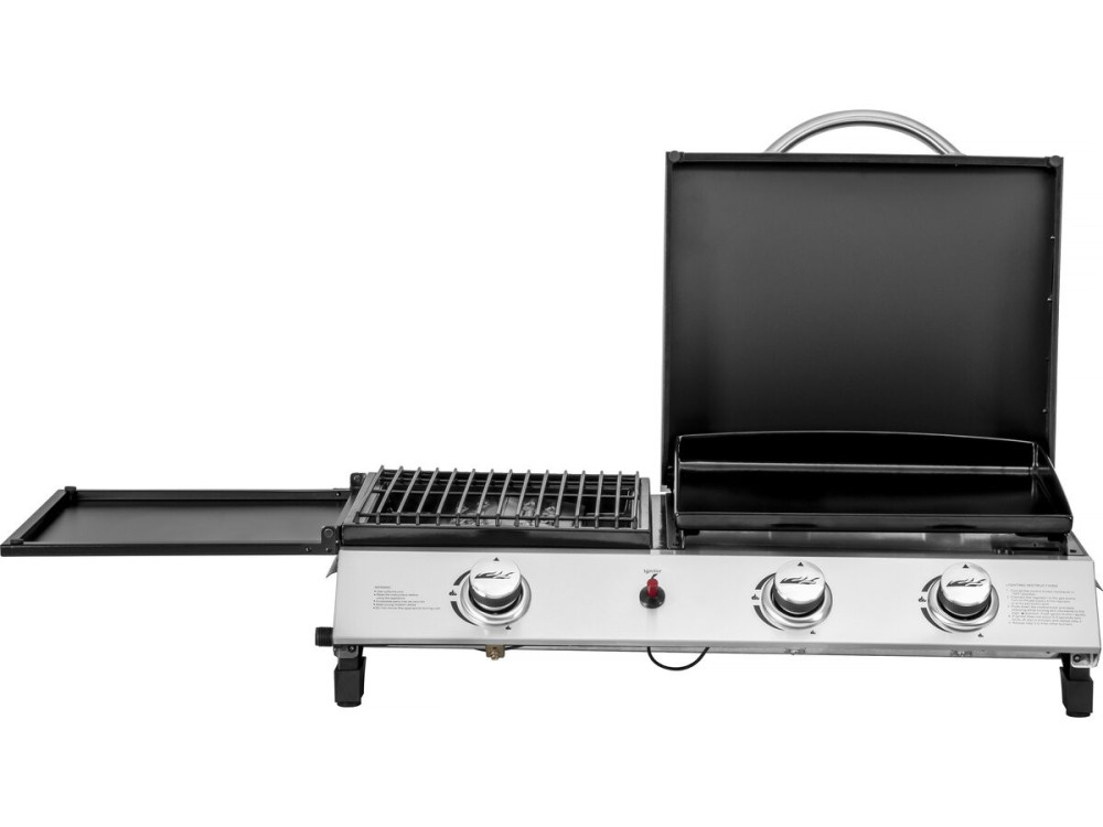 Plancha gaz avec couvercle "Rasio" - 7.5 KW - 3 brûleurs - Noir
