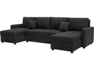 Canapé panoramique convertible avec coffres de rangement "Antoine" - 5 places - Gris foncé