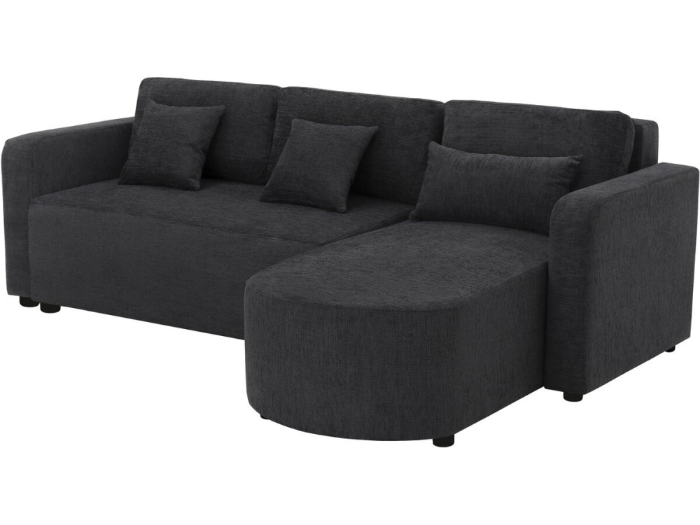 Canapé d'angle convertible/réversible en tissu "Charles" - 3 places - Noir