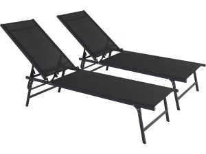 Lot de 2 bains de soleil en métal "Sublima" - 180 x 54 x 104 cm - Noir