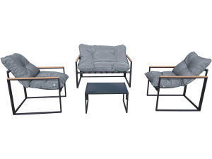 Salon de jardin "Jules" - 4 places - Gris/Noir