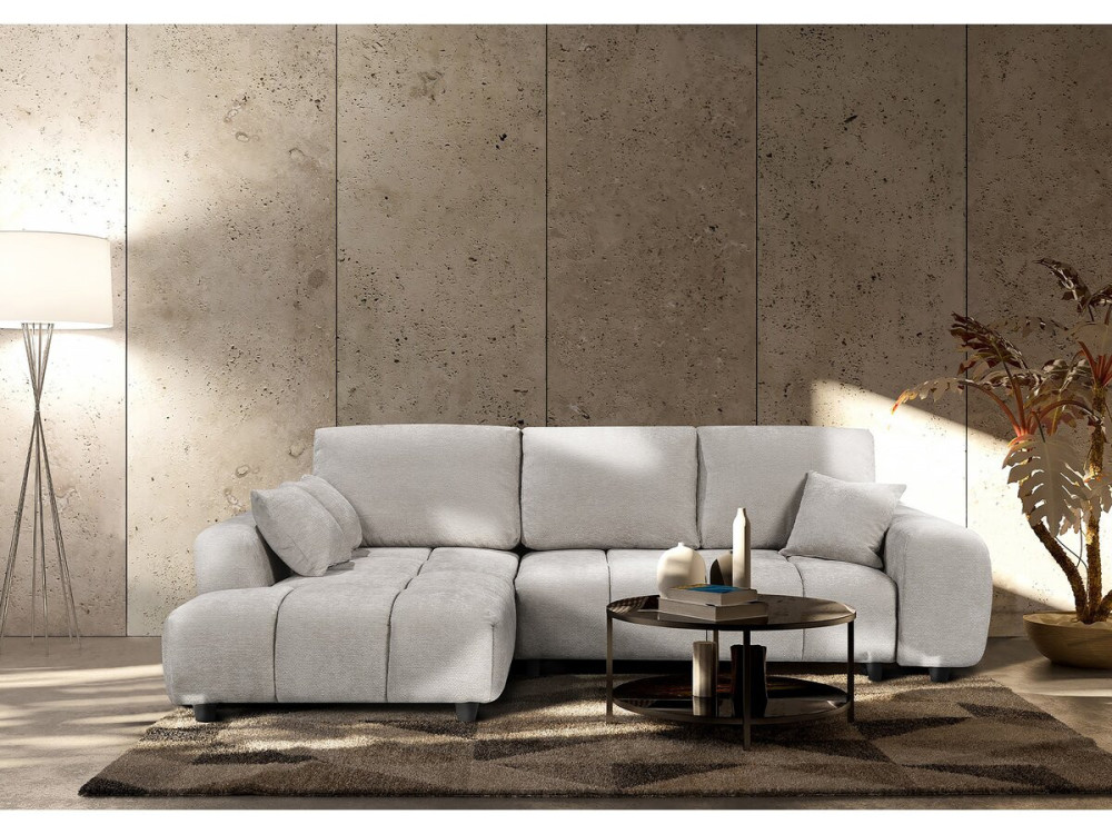 Canapé d'angle gauche convertible en tissu chenille "Verneuil" - 3 places - Beige