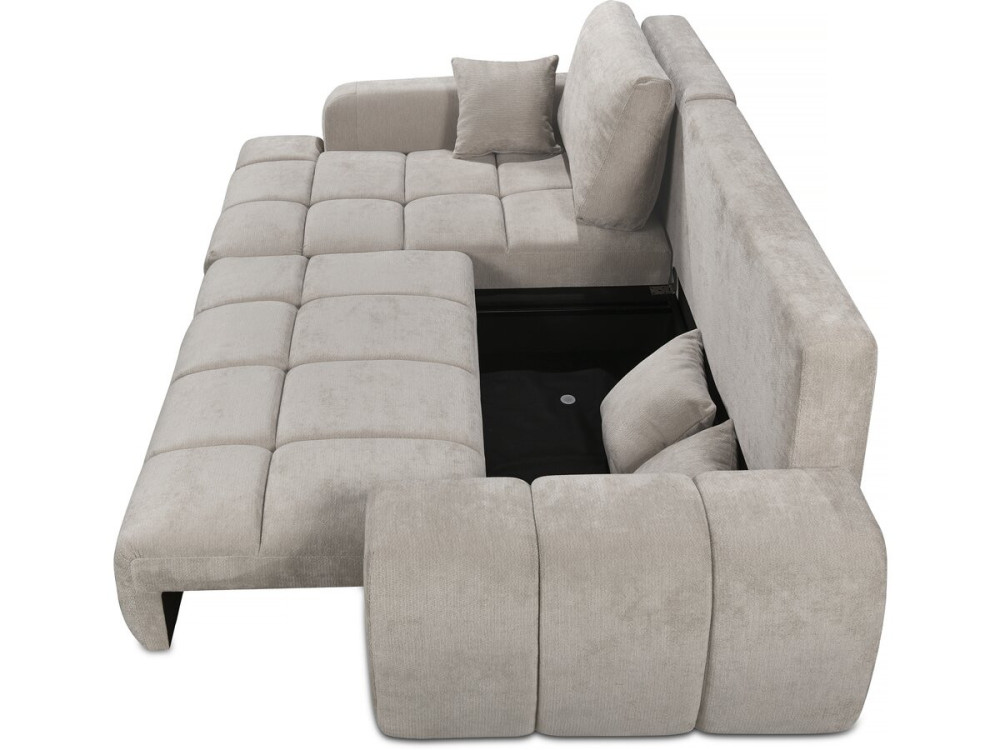 Canapé d'angle gauche convertible en tissu chenille "Verneuil" - 3 places - Beige